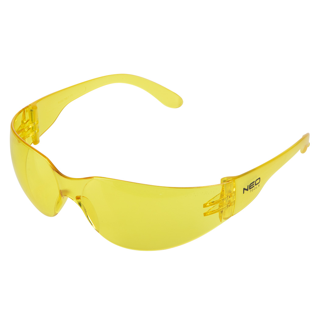 TOP-97-503--Okulary ochronne, żółte soczewki, klasa odporności F (odporność na uderzenie cząstkami o dużej prędkości (do 45 m/s) przy niskiej energii uderzenia), Filtr UV 2C-1,2- ochrona przed promieniowanie UV , lepsze rozpoznawanie kolorów, stopień zaciemnieni