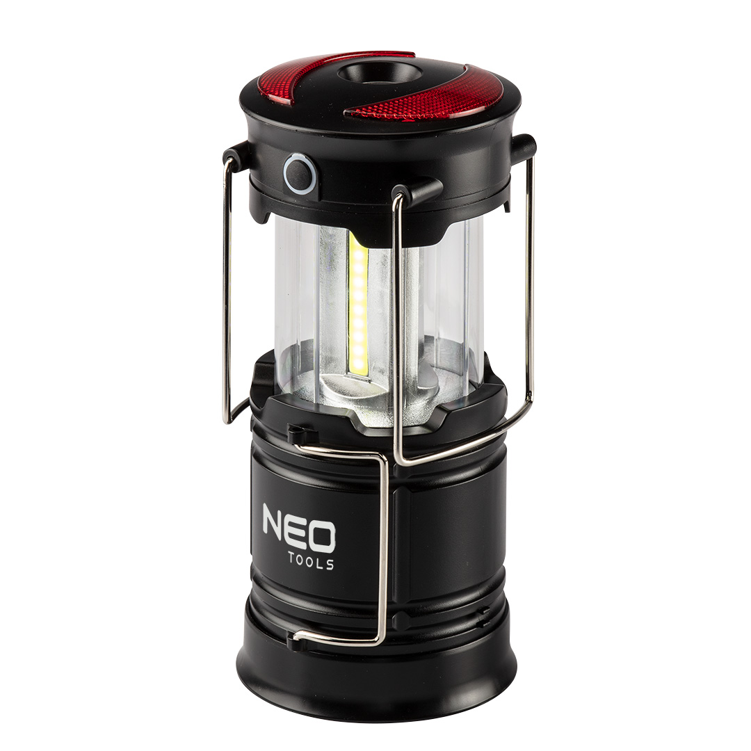 TOP-99-030--Lampa biwakowa bateryjna 3 w 1 Neo lampa, latarka, lampa ostrzegawcza, moc 3W, 200 lumenów, COB LED, zasilanie 3xAA (brak w zestawie), 2 uchwyty do przenoszenia i zawieszenia, wysuwana konstrukcja, magnesy w podstawie.