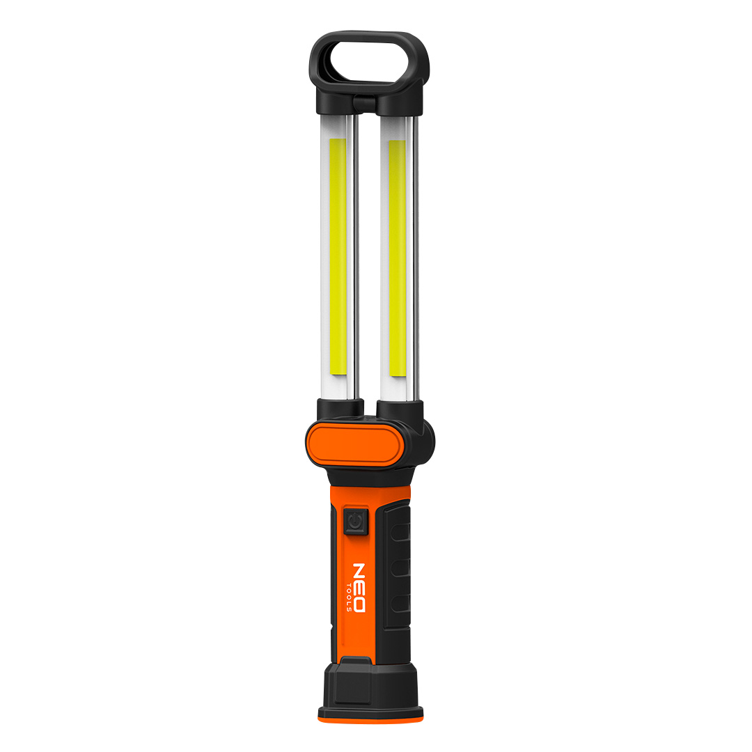 TOP-99-066--Lampa warsztatowa akumulatorowa 500 lm, 6W,  COB LED, rozkładana konstrukcja, magnes, hak, akumulator li-ion 3.7V 2400mAh, materiał ABS, IP20, czas ładowania 3.5h, czas pracy 4h (na 50% mocy)