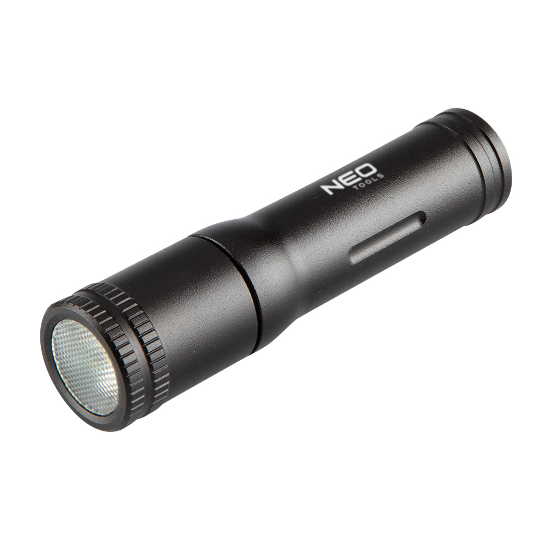 TOP-99-068--Latarka bateryjna mini 100 lm, waga 9g, Osram P9 LED, czas pracy 1h, zasięg 35m, aluminiowy korpus, anodyzowana powierzchnia korpusu, IPX4, włącznik/wyłącznik przekręcenie głowicy, zasilanie 1 bateria AAA (brak w zestawi)
