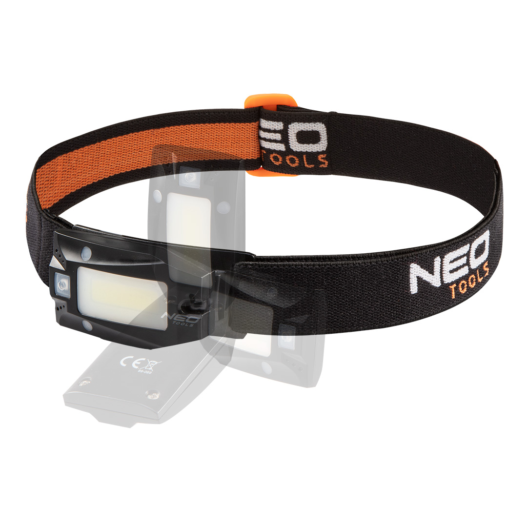 TOP-99-069--Latarka czołowa akumulatorowa USB 180 lm, 3W, COB LED, funkcja włączania na czujnik ruchu, czerwone światło, obrotowa głowica 360 stopni, waga 50g, przewód USB, akumulator li-ion 3.7V 500mAh, czas ładowania 1.5h, czas pracy 2,5h, zaczep na czapkę, IP