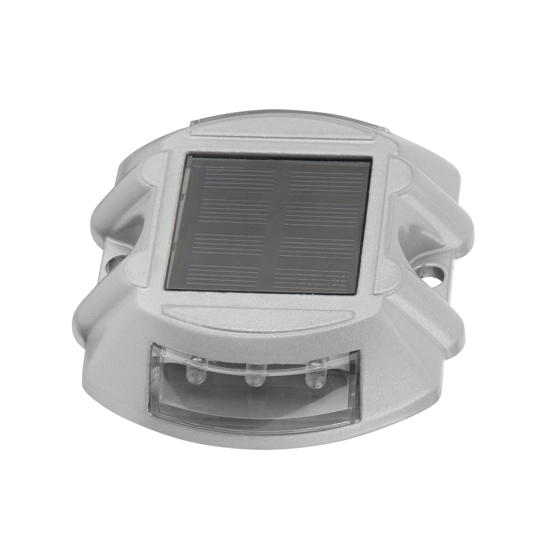 TOP-99-086--Lampa solarna najazdowa LED, 20 lm, akumulator  Ni-MH AA 1.2V 700mAh, materiał aluminium, rozmiar 105x95x25mm, 7500 K, IP65, czas pracy 8h, czas ładowania 6-8h, czujnik zmierzchu, do 30 ton nacisku, certyfikat CE i ROHS, solar panel 2V/100mA