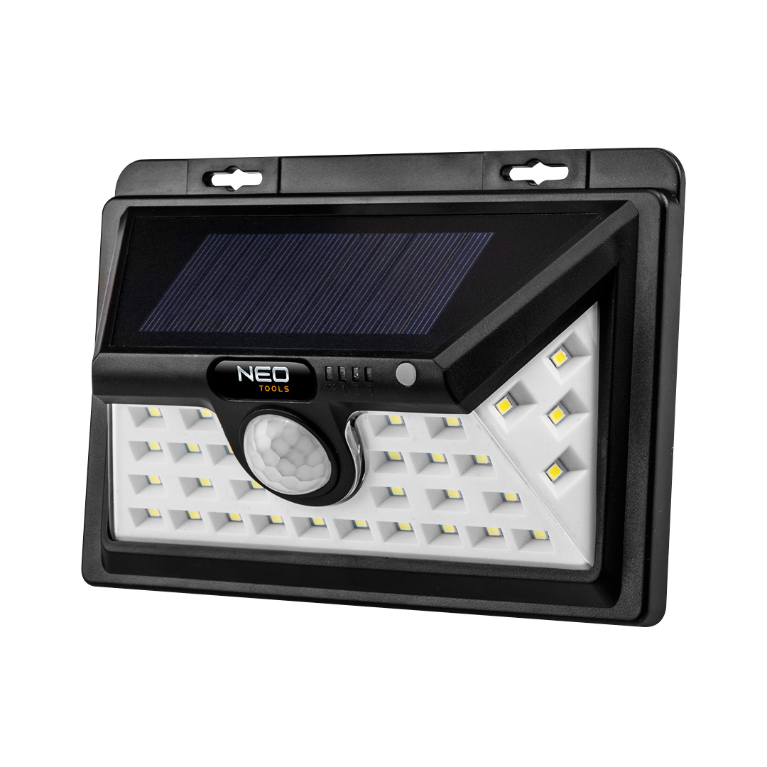 TOP-99-088--Lampa solarna ścienna SMD LED, 350 lm, akumulator  Li ion 3.7 V 2200mAh, rozmiar 160x105x47mm, IP44, czas ładowania 6-8h, czas pracy 6-8h, materiał ABS+PC, czujnik zmierzchu, czujnik ruchu 5m i kąt 120 stopni, solar panel 5.5V/100mA, certyfikaty CE i