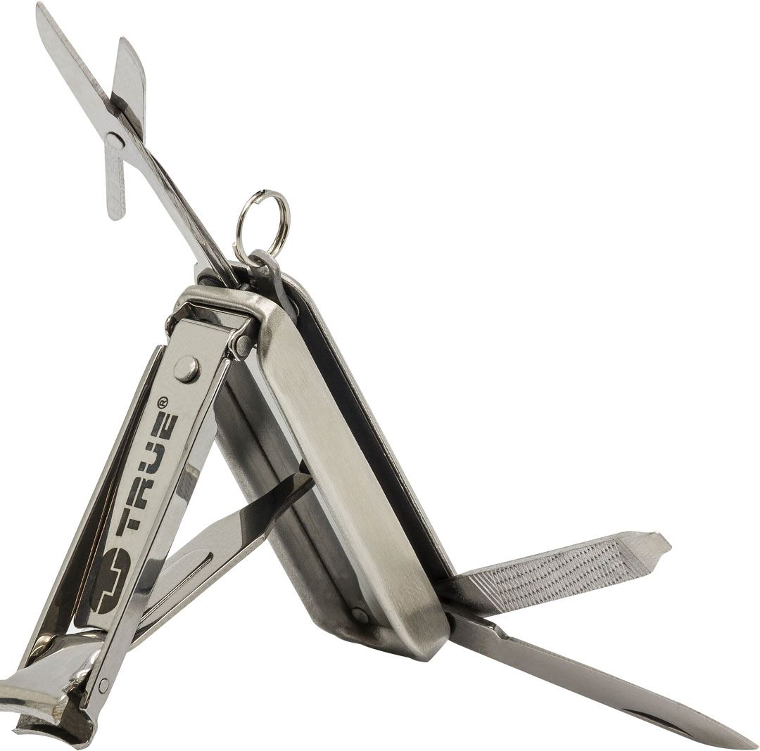 TOP-TU215--True Utility Zestaw do manicure NailClip, 5w1, srebrny, stal nierdzewna 422, w zestawie: obcinacz do paznokci, pilniczek, nożyczki, ostrze noża, płaski wkrętak