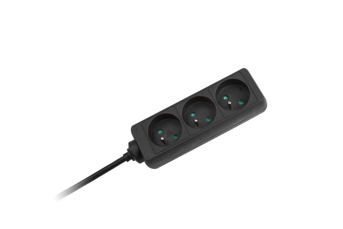 LEC-URZ3198-3 B--URZ3198-3 B Przedłużacz czarny Kemot 3 gniazda, kabel 3m, bez przełącznikaOpis:Typ: polski (3 gniazda)Długość: 3mKolor: czarnySpecyfikacja:Napięcie: 230-240 V AC 50HzPrąd max.: 16AObciążenie max.: 3680WPrzekr&amp;oacute;j żyły: 3x1.5 mm2Do użytku