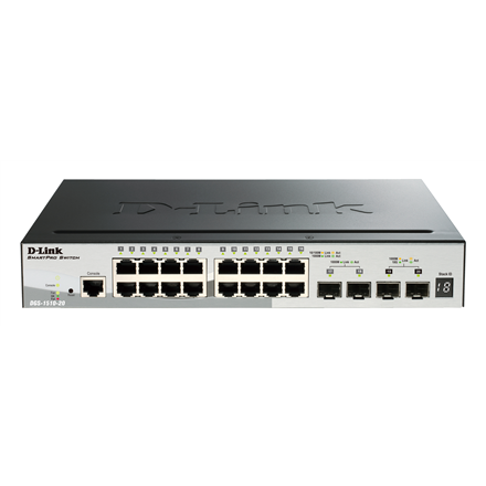 DGS-1510-20--D-Link Switch DGS-1510-20 Web Management, Rack mountable, 1 Gbps (RJ-45) ports quantity 16, SFP ports quantity 2, SFP+ ports quantity 2, Power supply type Single