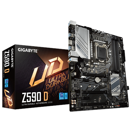 Z590 D--Gigabyte Z590 D 1.0 M/B Processor family Intel, Processor socket LGA1200, DDR4 DIMM, Memory slots 4, Number of SATA connectors 6 x SATA 6Gb/s connectors, Chipset Intel Z, ATX