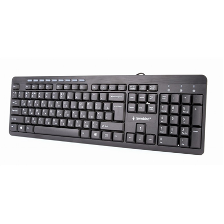 KB-UM-106-RU--Gembird Standard Size Multimedia Keyboard KB-UM-106-RU Keyboard, 9 practical multimedia hotkeys for internet and music; Silent and comfortable typing, RU, Black, Wired