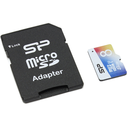 SP008GBSTHBU1V20SP--Silicon Power Elite UHS-1 Colorful 8 GB, MicroSDHC, Flash memory class 10, SD adapter