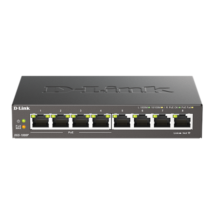 DGS-1008P--D-Link 8-Port Gigabit PoE Switch DGS-1008P Unmanaged, Desktop