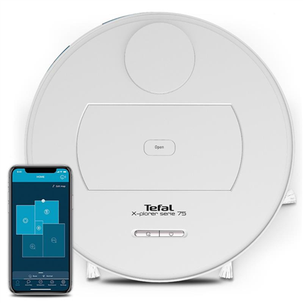 RG7687--TEFAL Robotic Vacuum Cleaner RG7687 X-Plorer S75 Smart Wet&amp;Dry, Operating time (max) 150 min, Lithium, Dust capacity 0.4 L, 2700 Pa, White, 24 month(s)