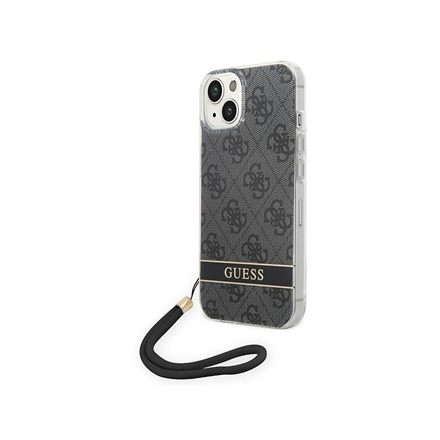 3666339093792--GUESS Hardcase 4G Print Strap GUOHCP14SH4STK Back Cover, Apple,  iPhone 14, Black, 6.1 "