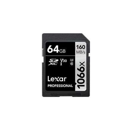 LSD1066064G-BNNNG--Lexar Professional 1066x SDXC UHS-I SDXC, 64 GB, Silver, Class 10, U3, V30, 70 MB/s, 160 MB/s