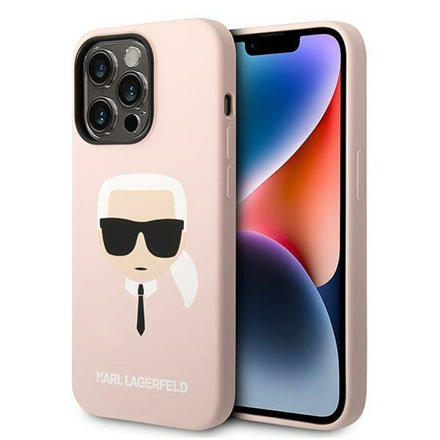 3666339078058--Karl Lagerfeld Hardcase Silicone Karl`s Head Magsafe KLHMP14LSLKHLP Back Cover, Apple, iPhone 14 Pro,  Silicone, Pink, 6.1 "