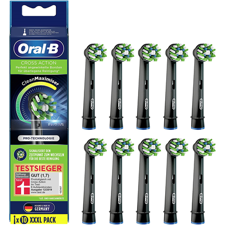 refill Cross Action Black--Oral-B Toothbrush replacement Cross Action CleanMaximiser Heads, For adults, Number of brush heads included 10, Black