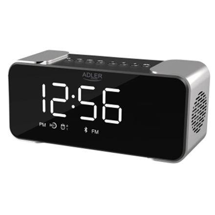 ad 1190s--Adler Wireless alarm clock with radio AD 1190 AUX in, Silver/Black, Alarm function