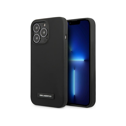 3666339048792--Karl Lagerfeld Hardcase Plaque KLHCP13XSLMP1K Back Cover, Apple, iPhone 13 Pro Max, Silicone, Black, 6.7 "