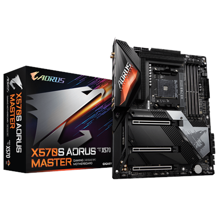 X570S AORUS MASTER--Gigabyte X570S AORUS MASTER 1.0 M/B Processor family AMD, Processor socket AM4, DDR4 DIMM, Memory slots 4, Supported hard disk drive interfaces 	SATA, M.2, Number of SATA connectors 6, Chipset AMD X570, ATX