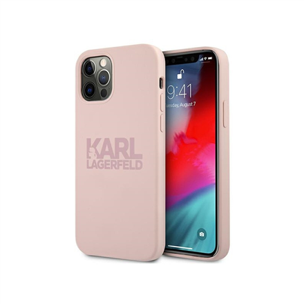 3700740499207--Karl Lagerfeld Hardcase Stack Logo  KLHCP12LSTKLTLP  Back Cover, Apple,  iPhone 12 Pro Max, Silicone, Pink, 6.7 "