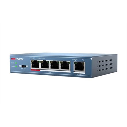 SWITCHDS3E0105PE--Hikvision Switch DS-3E0105P-E Unmanaged, Desktop, 10/100 Mbps (RJ-45) ports quantity 4, 1 Gbps (RJ-45) ports quantity 1, PoE ports quantity 4, Power supply type  51V DC, 1.25A