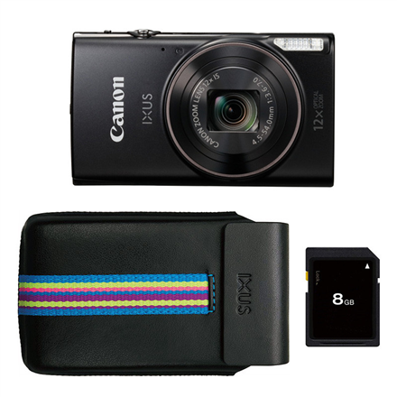 1076C011--Canon IXUS 285 HS Kit (camera, 8Gb memory card, case) Compact camera, 20.2 MP, Optical zoom 12 x, Digital zoom 4 x, Image stabilizer, ISO 3200, Display diagonal 7.62 ", Wi-Fi, Focus TTL, Video recording, Lithium-Ion (Li-Ion), Black