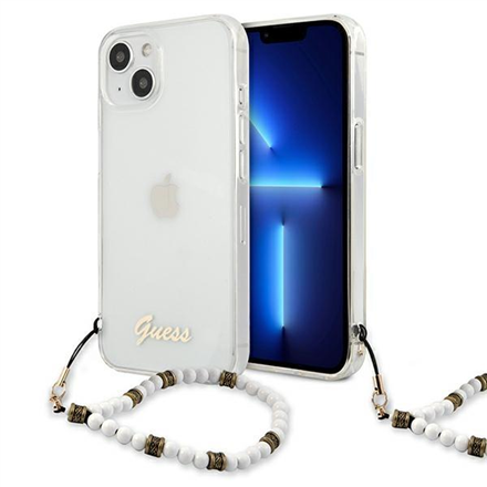 3666339025243--GUESS Hardcase GUHCP13MKPSWH White Pearl Back Cover, Apple,  iPhone 13, Transparent, 6.1 "