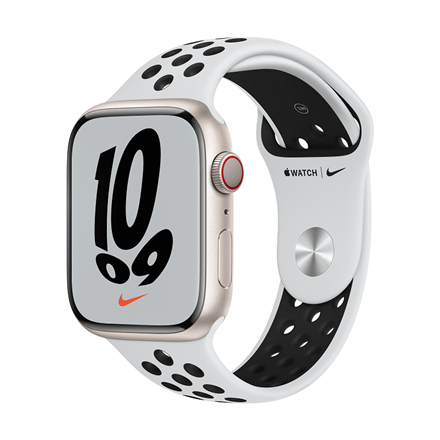 MKL43UL/A--Apple Watch Nike Series 7 GPS + Cellular MKL43UL/A	 45mm, Retina LTPO OLED, Touchscreen, Heart rate monitor, Waterproof, Bluetooth, Wi-Fi, Starlight, Black