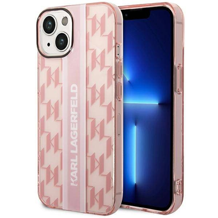 3666339085285--Karl Lagerfeld Hardcase Mono Vertical Stripe  KLHCP14SHKLSPCP Back Cover, Apple,  iPhone 14, TPU, Pink, 6.1 "