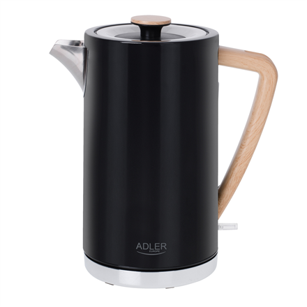 AD 1347b--Adler Kettle AD 1347b Electric, 2200 W, 1.5 L, Stainless steel, 360° rotational base, Black