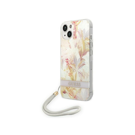 3666339093921--GUESS Hardcase Flower Strap  GUOHCP14MHFLSU Back Cover, Apple,  iPhone 14 Plus, Purple, 6.7 "