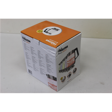 WK-3375SO--SALE OUT. Tristar WK-3375 Glass Kettle 1.8 L, temperature control, 2200W, Silver Tristar Kettle WK-3375 With electronic control, 2200 W, 1.8 L, Glass, 360° rotational base, Stainless steel/Black, DAMAGED PACKAGING