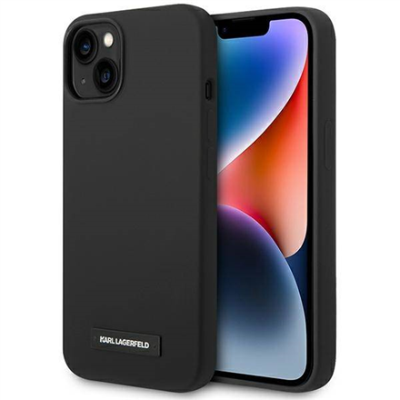 3666339078164--Karl Lagerfeld Hardcase Plaque Magsafe KLHMP14MSLMP1K  Back Cover, Apple, iPhone 14 Plus, Silicone, Black, 6.7 "