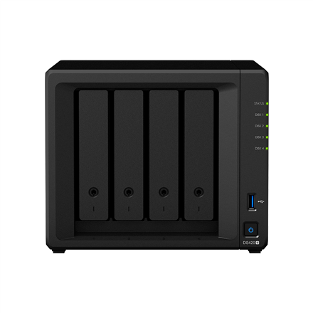 DS420+--Synology Tower NAS DS420+ up to 4 HDD/SSD Hot-Swap, Intel Celeron Dual Core, Processor frequency 2 GHz, 2 GB, DDR4, 2xM.2 NVMe slots, RAID 0,1,5,6,10,Hybrid, 2x1GbE, 2xUSB 3.0, Dual Fan