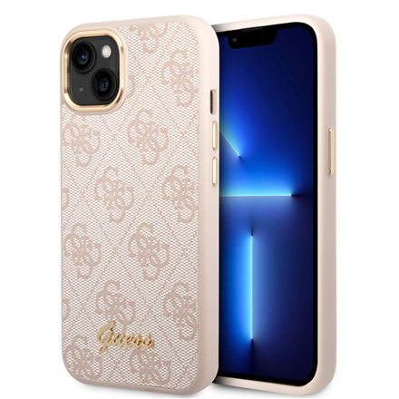 3666339065331--GUESS Hardcase 4G Vintage Gold Logo  GUHCP14MHG4SHP Back Cover, Apple, iPhone 14 Plus, Pink, 6.7 "