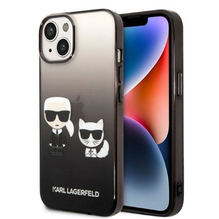3666339086404--Karl Lagerfeld Hardcase Gradient Ikonik Karl and Choupette  KLHCP14STGKCK Back Cover, Apple, iPhone 14, TPU, Black, 6.1 "