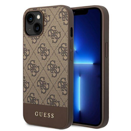 3666339088514--GUESS Hardcase 4G Stripe Collection GUHCP14MG4GLBR Back Cover, Apple, iPhone 14 Plus, Brown, 6.7 "