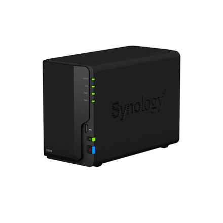 DS218--Synology Tower NAS DS218 up to 2 HDD/SSD Hot-Swap, Realtek RTD1296 Quad Core, Processor frequency 1.4 GHz, 2 GB, DDR4, RAID 0,1,Hybrid, 1x1GbE, 2xUSB 3.0, 1xUSB 2.0, Single Fan