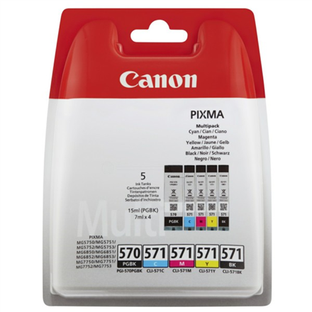 0372C004--Canon Multipack PGI-570/CLI-571  Ink Cartridge, 2 x Black + 3 Colour Multipack (cyan, magenta, yellow)
