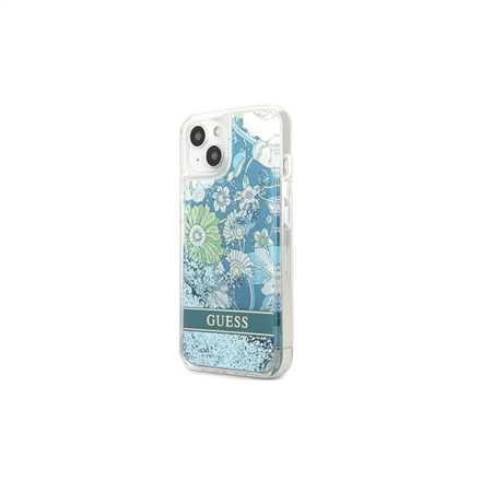 3666339041359--GUESS Hardcase Flower Liquid Glitter GUHCP13SLFLSN Back Cover, Apple, iPhone 13 mini, Green, 5.4 "