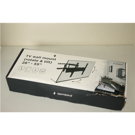WM-55RT-03SO--SALE OUT. Gembird WM-55RT-03 TV wall mount (rotate &amp; tilt), 26”-55” Gembird Wall mount, WM-55RT-03, 26-55 ", Turn, Tilt, Maximum weight (capacity) 50 kg, DAMAGED PACKAGING, Black, VESA 400x400 mm