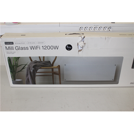 GL1200WIFI3SO--SALE OUT. Mill GL1200WIFI3 GEN3 1200W Panel Heater, Thermostat, Millheat APP+WiFi, Glass front, White Mill Heater GL1200WIFI3 GEN3 Panel Heater, 1200 W, Suitable for rooms up to 18 m², White, DAMAGED PACKAGING
